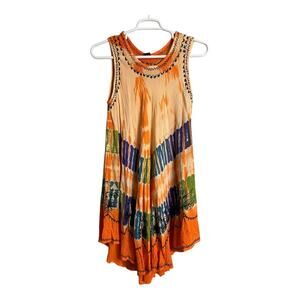 JK Embroidered Sleeveless Mini Sundress Orange Women's One Size Bohemian Summer